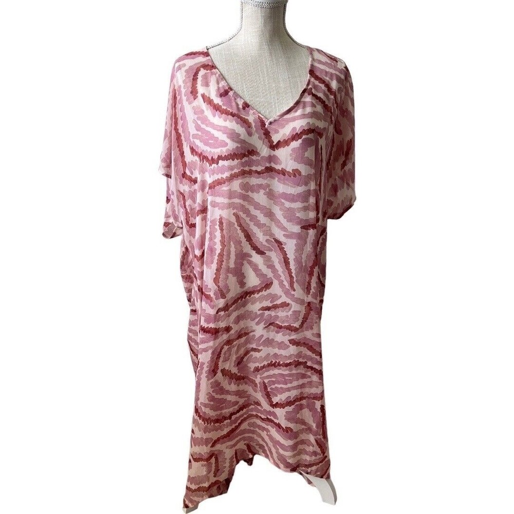 LOGO Elegant Sheer Midi Dress in Pink Party or Coverup.
